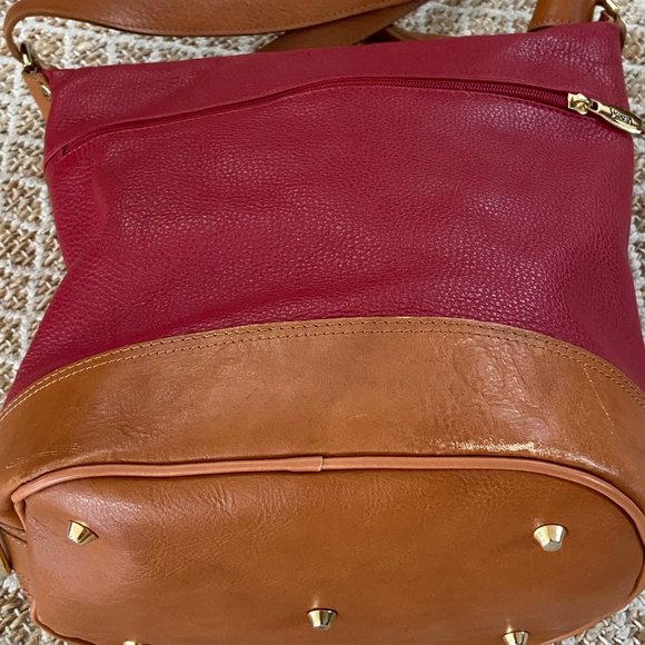 Valentina Italian leather handbag 2 tone red & tan leather Made in Italy - Picture 7 of 14